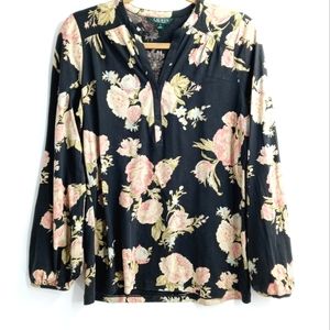 Lauren Ralph Lauren Black Floral Print Long Sleeve Top‎